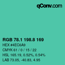 カラーコード: RGB 78.1 198.8 169 | qconv.com