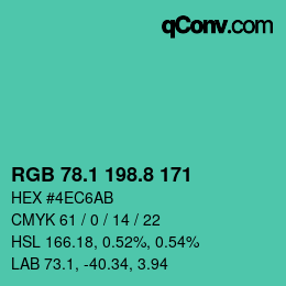 カラーコード: RGB 78.1 198.8 171 | qconv.com