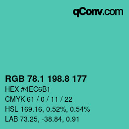 カラーコード: RGB 78.1 198.8 177 | qconv.com