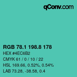 Color code: RGB 78.1 198.8 178 | qconv.com