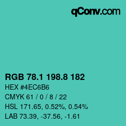カラーコード: RGB 78.1 198.8 182 | qconv.com