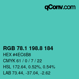 カラーコード: RGB 78.1 198.8 184 | qconv.com