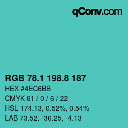 カラーコード: RGB 78.1 198.8 187 | qconv.com