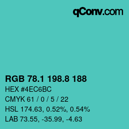 Color code: RGB 78.1 198.8 188 | qconv.com