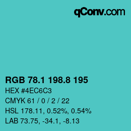 カラーコード: RGB 78.1 198.8 195 | qconv.com