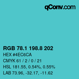 Color code: RGB 78.1 198.8 202 | qconv.com