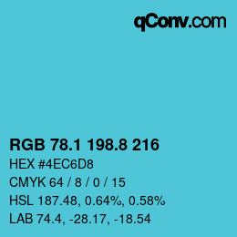 カラーコード: RGB 78.1 198.8 216 | qconv.com