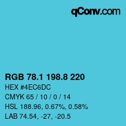 カラーコード: RGB 78.1 198.8 220 | qconv.com