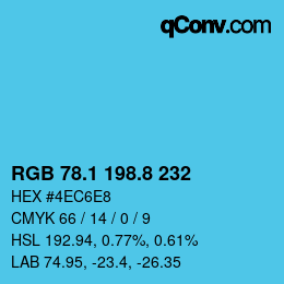 カラーコード: RGB 78.1 198.8 232 | qconv.com