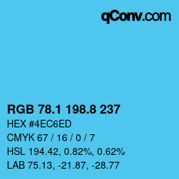 Color code: RGB 78.1 198.8 237 | qconv.com