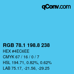 カラーコード: RGB 78.1 198.8 238 | qconv.com
