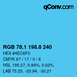 Color code: RGB 78.1 198.8 240 | qconv.com