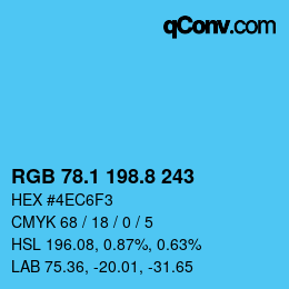 カラーコード: RGB 78.1 198.8 243 | qconv.com