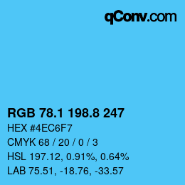 カラーコード: RGB 78.1 198.8 247 | qconv.com