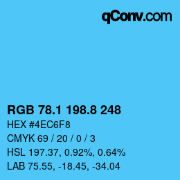 カラーコード: RGB 78.1 198.8 248 | qconv.com
