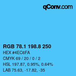Color code: RGB 78.1 198.8 250 | qconv.com