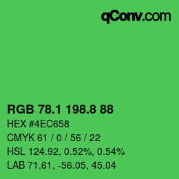 カラーコード: RGB 78.1 198.8 88 | qconv.com