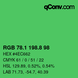 カラーコード: RGB 78.1 198.8 98 | qconv.com
