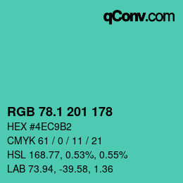 カラーコード: RGB 78.1 201 178 | qconv.com