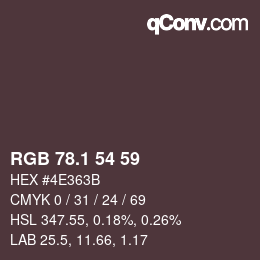 カラーコード: RGB 78.1 54 59 | qconv.com
