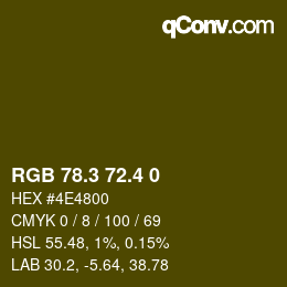 カラーコード: RGB 78.3 72.4 0 | qconv.com