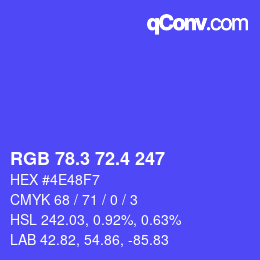 カラーコード: RGB 78.3 72.4 247 | qconv.com