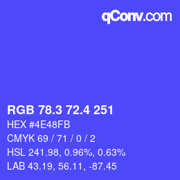 カラーコード: RGB 78.3 72.4 251 | qconv.com