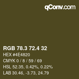 カラーコード: RGB 78.3 72.4 32 | qconv.com