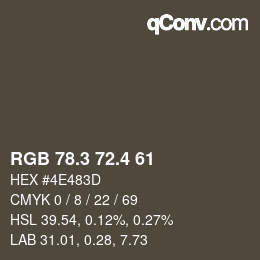 カラーコード: RGB 78.3 72.4 61 | qconv.com