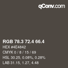 カラーコード: RGB 78.3 72.4 66.4 | qconv.com