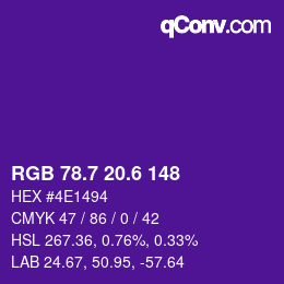 颜色代码: RGB 78.7 20.6 148 | qconv.com