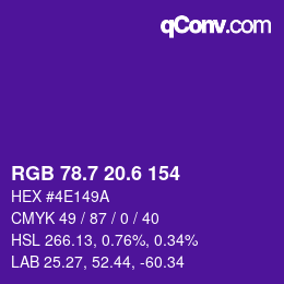カラーコード: RGB 78.7 20.6 154 | qconv.com