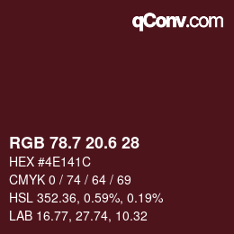 カラーコード: RGB 78.7 20.6 28 | qconv.com