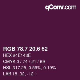 カラーコード: RGB 78.7 20.6 62 | qconv.com