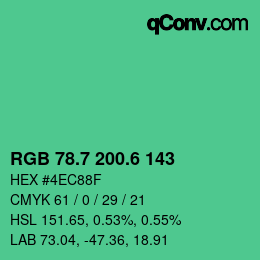 カラーコード: RGB 78.7 200.6 143 | qconv.com