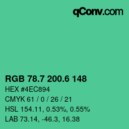 カラーコード: RGB 78.7 200.6 148 | qconv.com