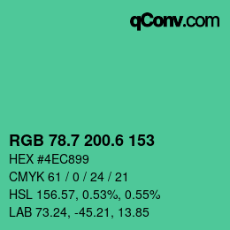カラーコード: RGB 78.7 200.6 153 | qconv.com