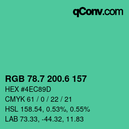 カラーコード: RGB 78.7 200.6 157 | qconv.com