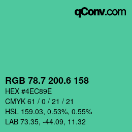 カラーコード: RGB 78.7 200.6 158 | qconv.com