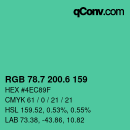 カラーコード: RGB 78.7 200.6 159 | qconv.com