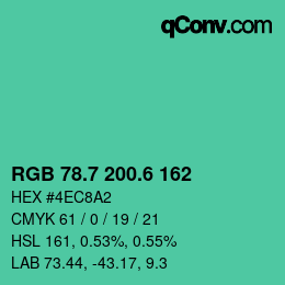 カラーコード: RGB 78.7 200.6 162 | qconv.com