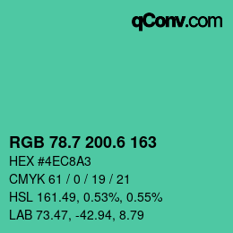 カラーコード: RGB 78.7 200.6 163 | qconv.com