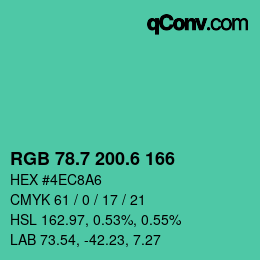 カラーコード: RGB 78.7 200.6 166 | qconv.com
