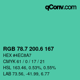 カラーコード: RGB 78.7 200.6 167 | qconv.com