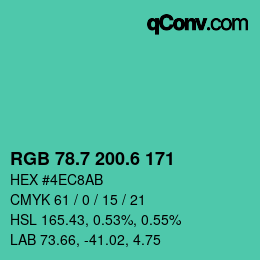 カラーコード: RGB 78.7 200.6 171 | qconv.com