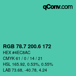 カラーコード: RGB 78.7 200.6 172 | qconv.com