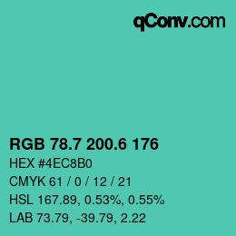 カラーコード: RGB 78.7 200.6 176 | qconv.com