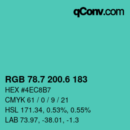カラーコード: RGB 78.7 200.6 183 | qconv.com