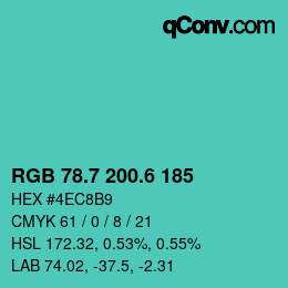 カラーコード: RGB 78.7 200.6 185 | qconv.com