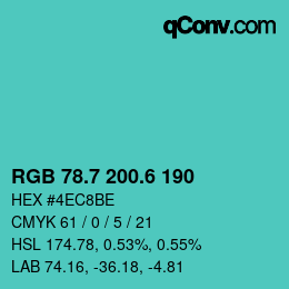 カラーコード: RGB 78.7 200.6 190 | qconv.com